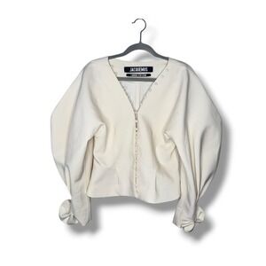 Jacquemus LAmour Dun Gitan‎ White Puff Sleeve Button Front V Neck Top